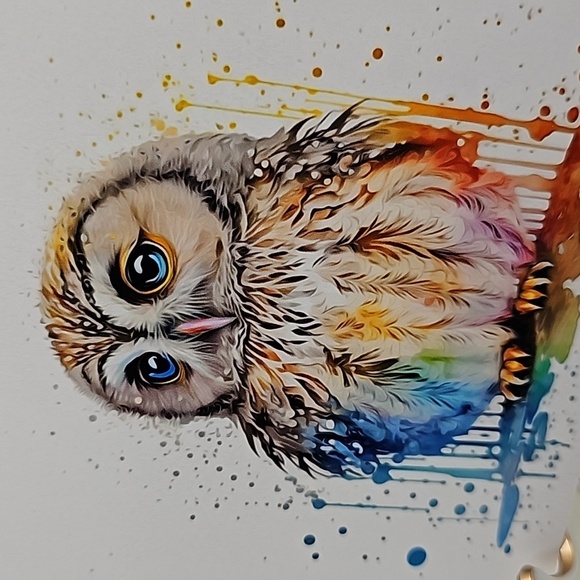 4x4 Baby Owl Watercolor Oil Painting Art‎ Print - Picture 3 of 5